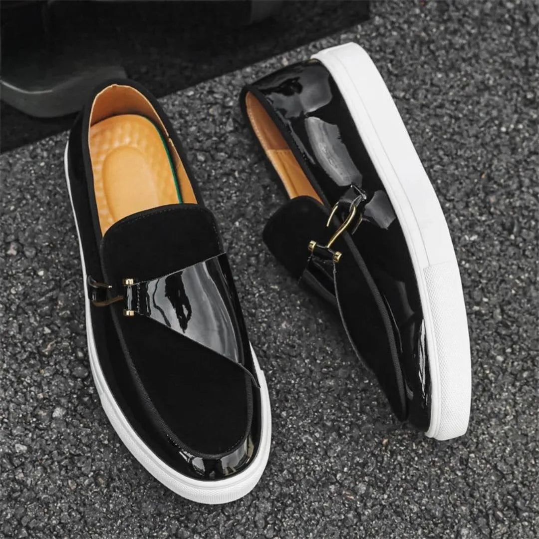 Ezra Penny Loafers For Men By Street-Wave White Leather Slip On With Gold Tone Side Detail Cushioned Insole