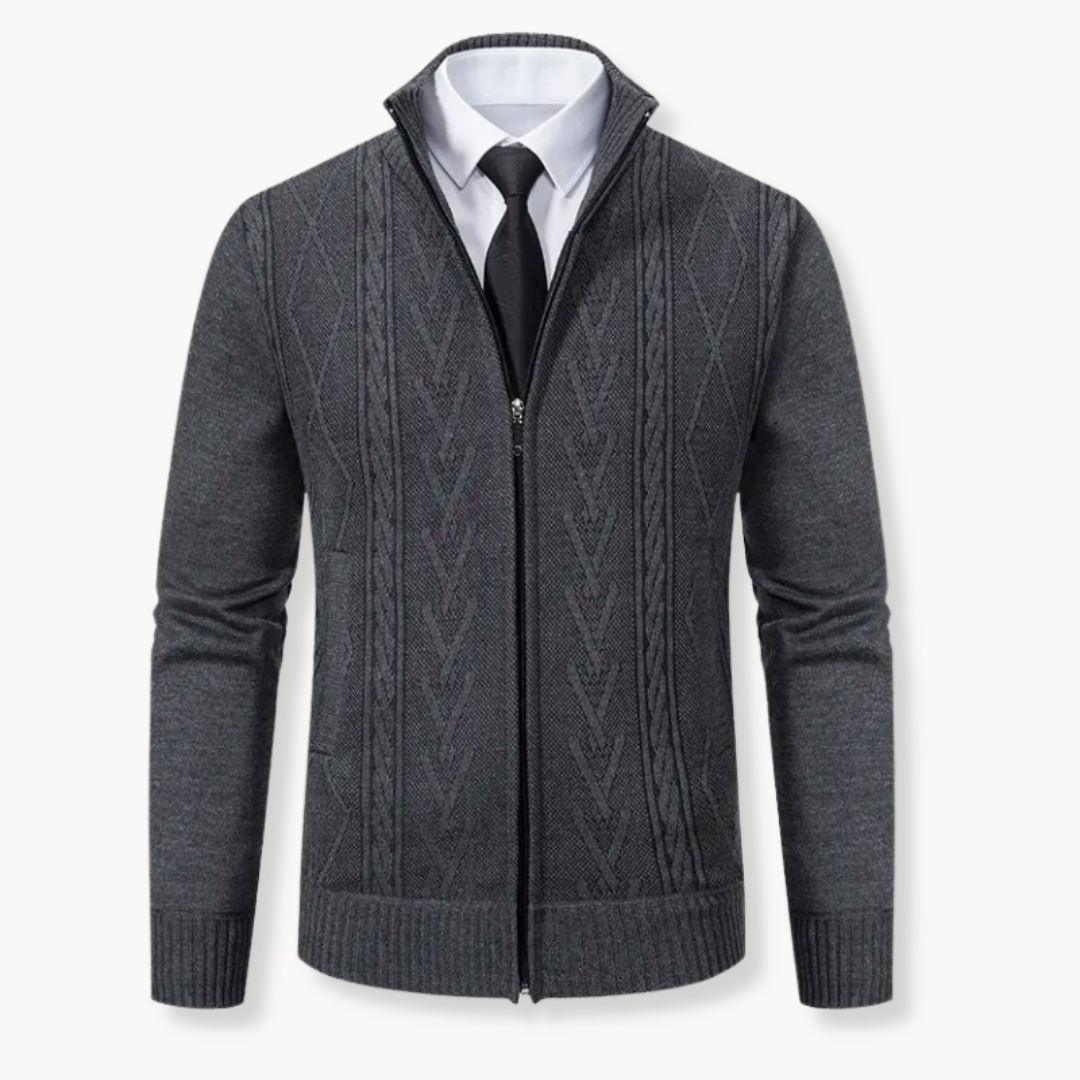 Zip Up Sweater For Men Premium Knit Cable Pattern Warm Layer Street Wave