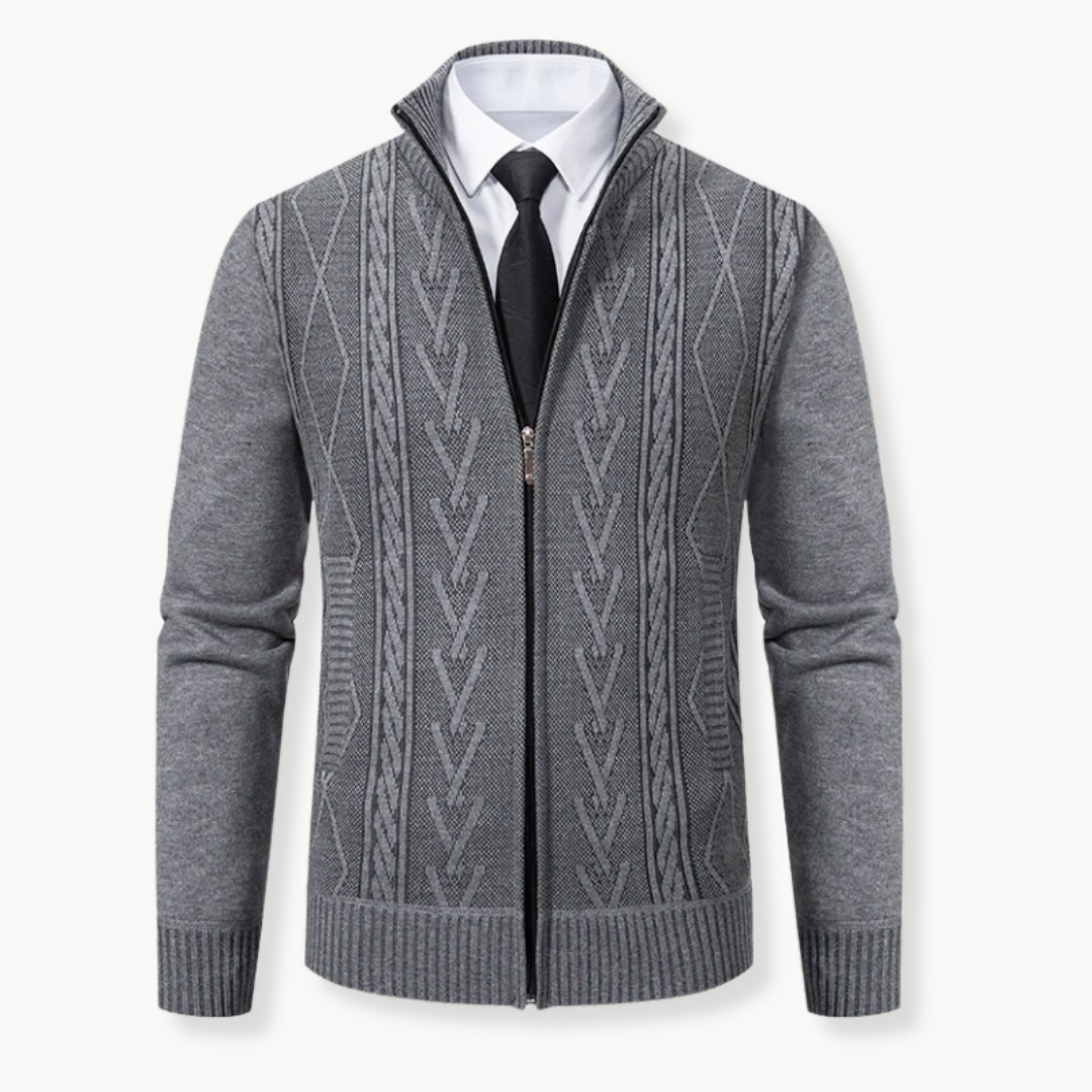 Zip Up Sweater For Men Premium Knit Cable Pattern Warm Layer Street Wave