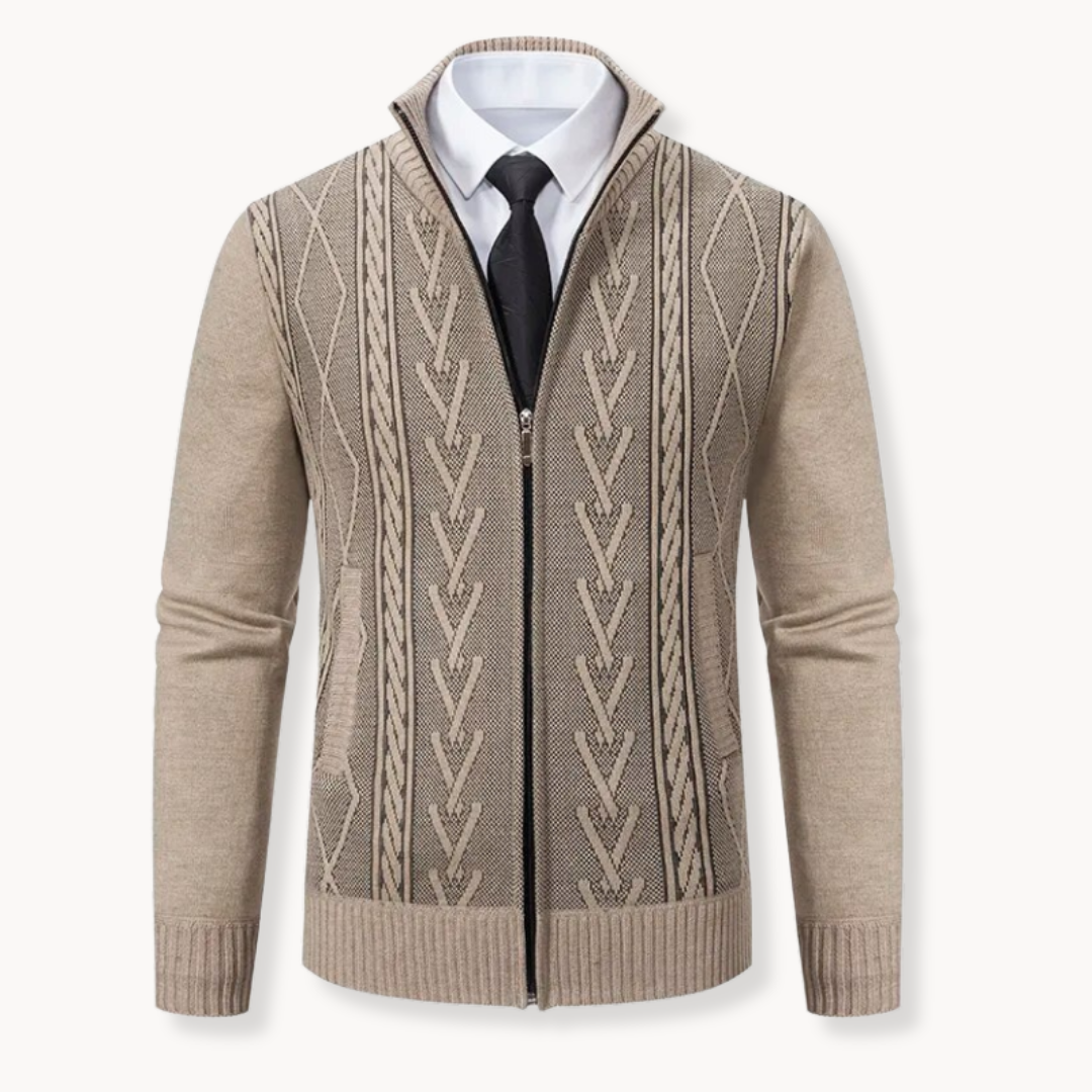 Zip Up Sweater For Men Premium Knit Cable Pattern Warm Layer Street Wave
