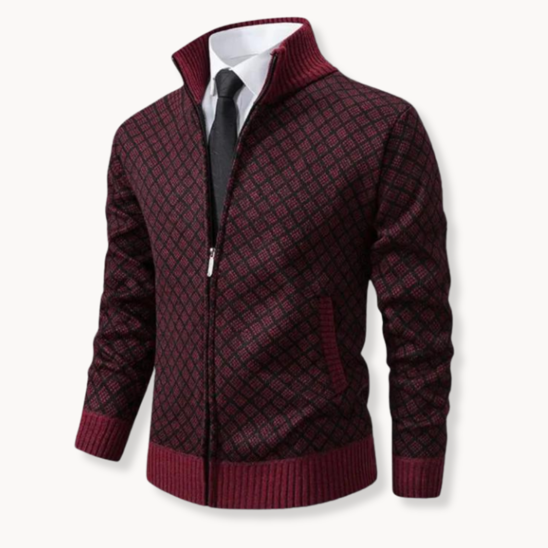 Street Wave Mens Jacquard Knit Zip Cardigan With Rollneck For Cold Wind Shield Warmth Everyday Style