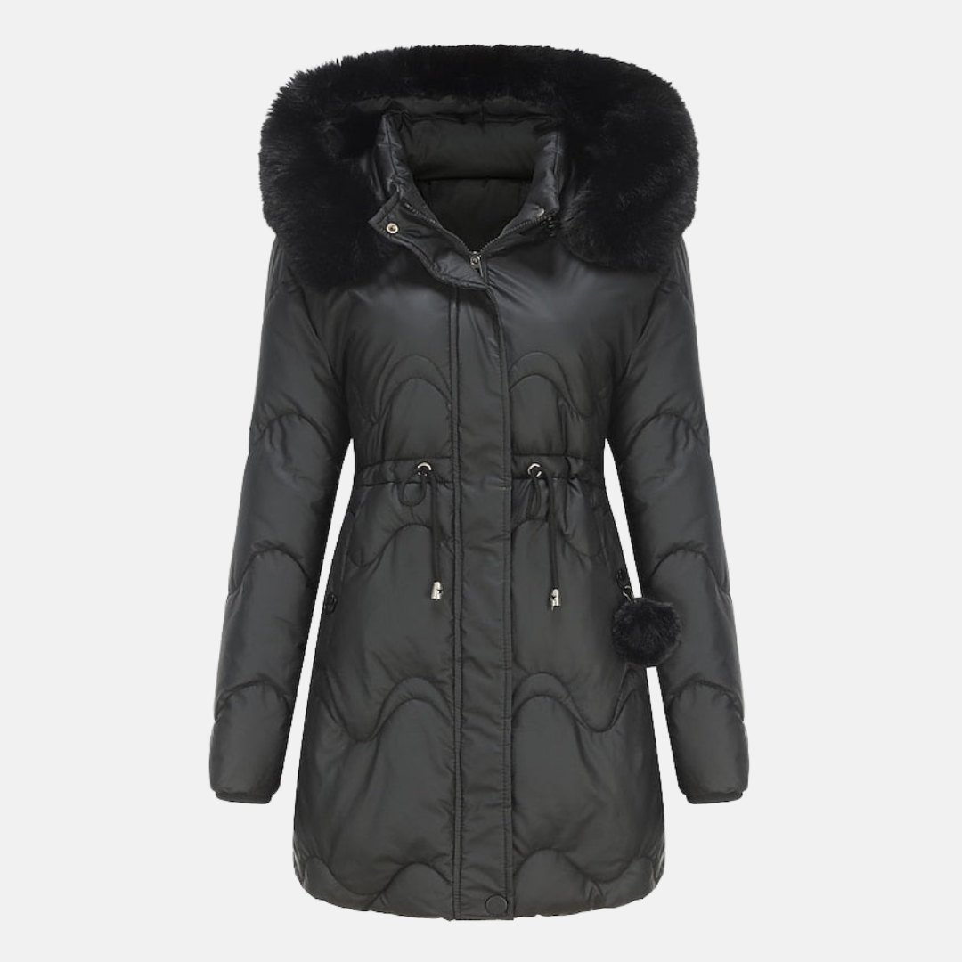 Street-Wave Women's Hooded Puffer Coat With Adjustable Waist Drawcord And Fur Trim Warm Winter Coat