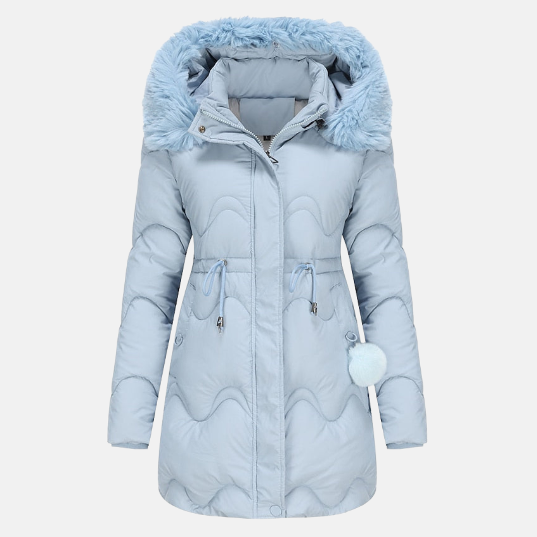 Street-Wave Women's Hooded Puffer Coat With Adjustable Waist Drawcord And Fur Trim Warm Winter Coat