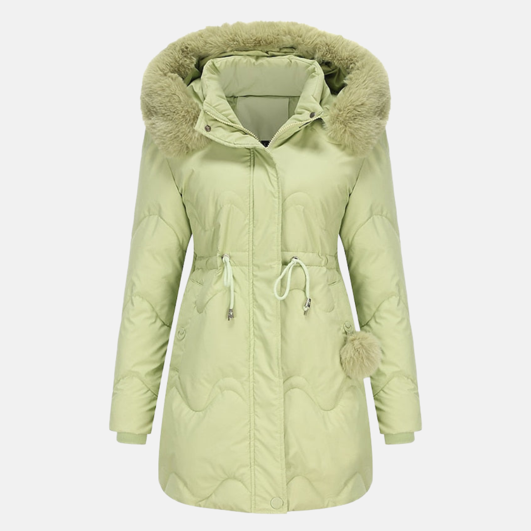 Street-Wave Women's Hooded Puffer Coat With Adjustable Waist Drawcord And Fur Trim Warm Winter Coat