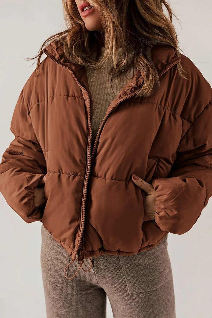 Street Wave Short Down Jacket With Hood And Pockets For Women Warm Lightweight Puffer