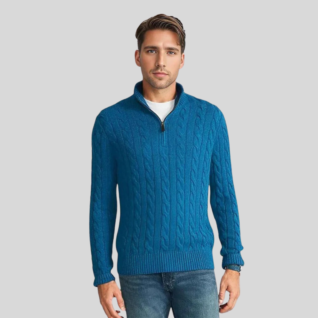 Cable Knit Zip Sweater For Men Street Wave Warmth Timeless Style Versatile Everyday Wear