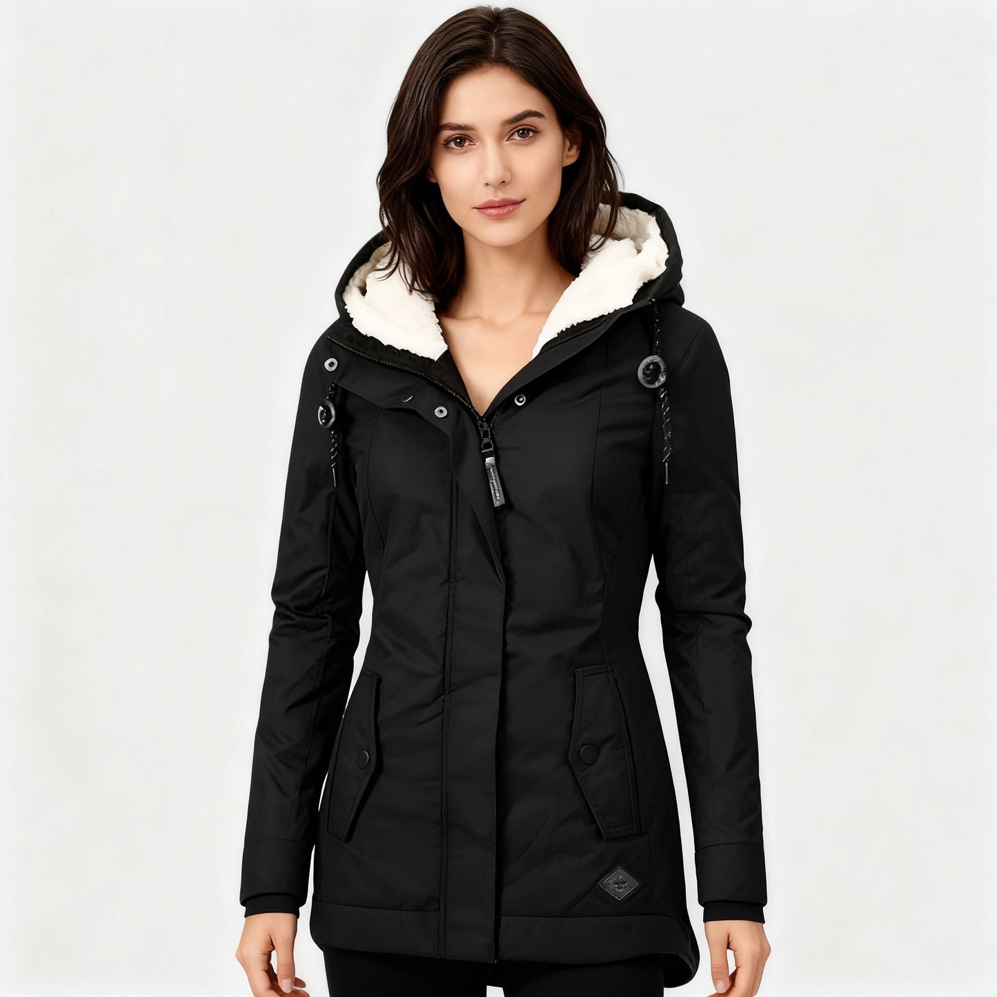 Street Wave Long Hooded Winter Coat With Fleece Lining Waterproof Warm For Women