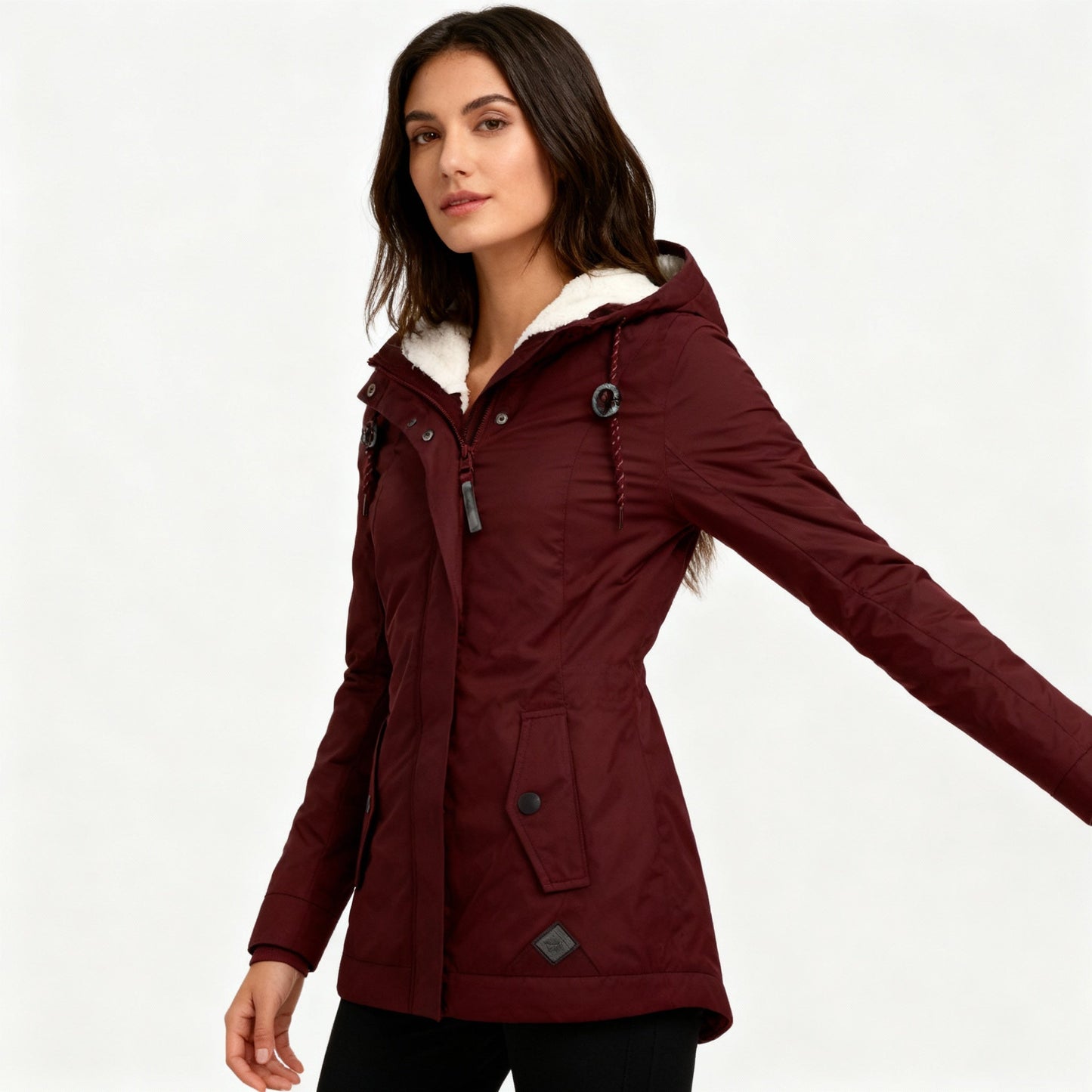 Street Wave Long Hooded Winter Coat With Fleece Lining Waterproof Warm For Women
