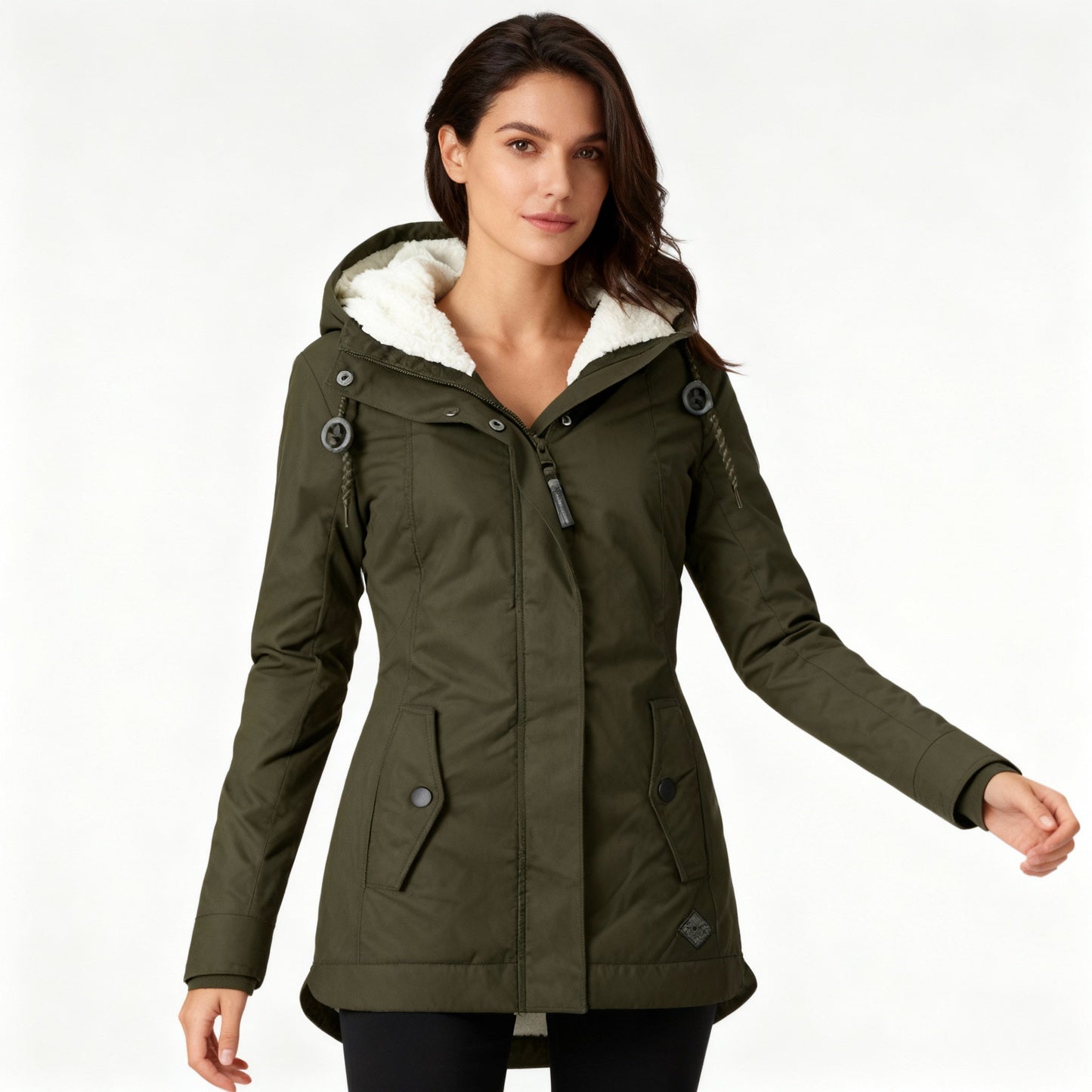 Street Wave Long Hooded Winter Coat With Fleece Lining Waterproof Warm For Women