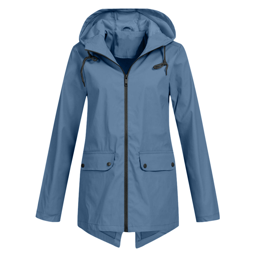 Street-Wave Long Waterproof Hooded Raincoat For Women All Weather Protection With Pockets