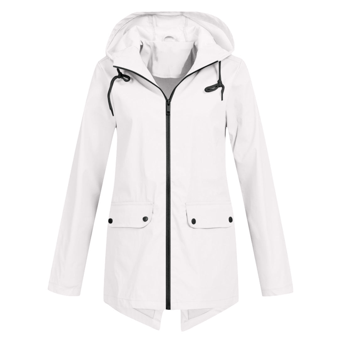 Street-wave Womens Hooded Elegant Long Raincoat Waterproof Chic Comfort Fit For Rainy Day Professionals