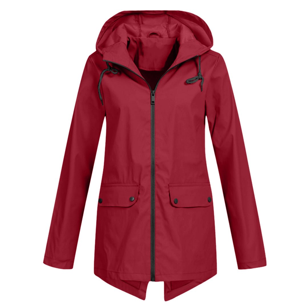 Street-wave Womens Hooded Elegant Long Raincoat Waterproof Chic Comfort Fit For Rainy Day Professionals