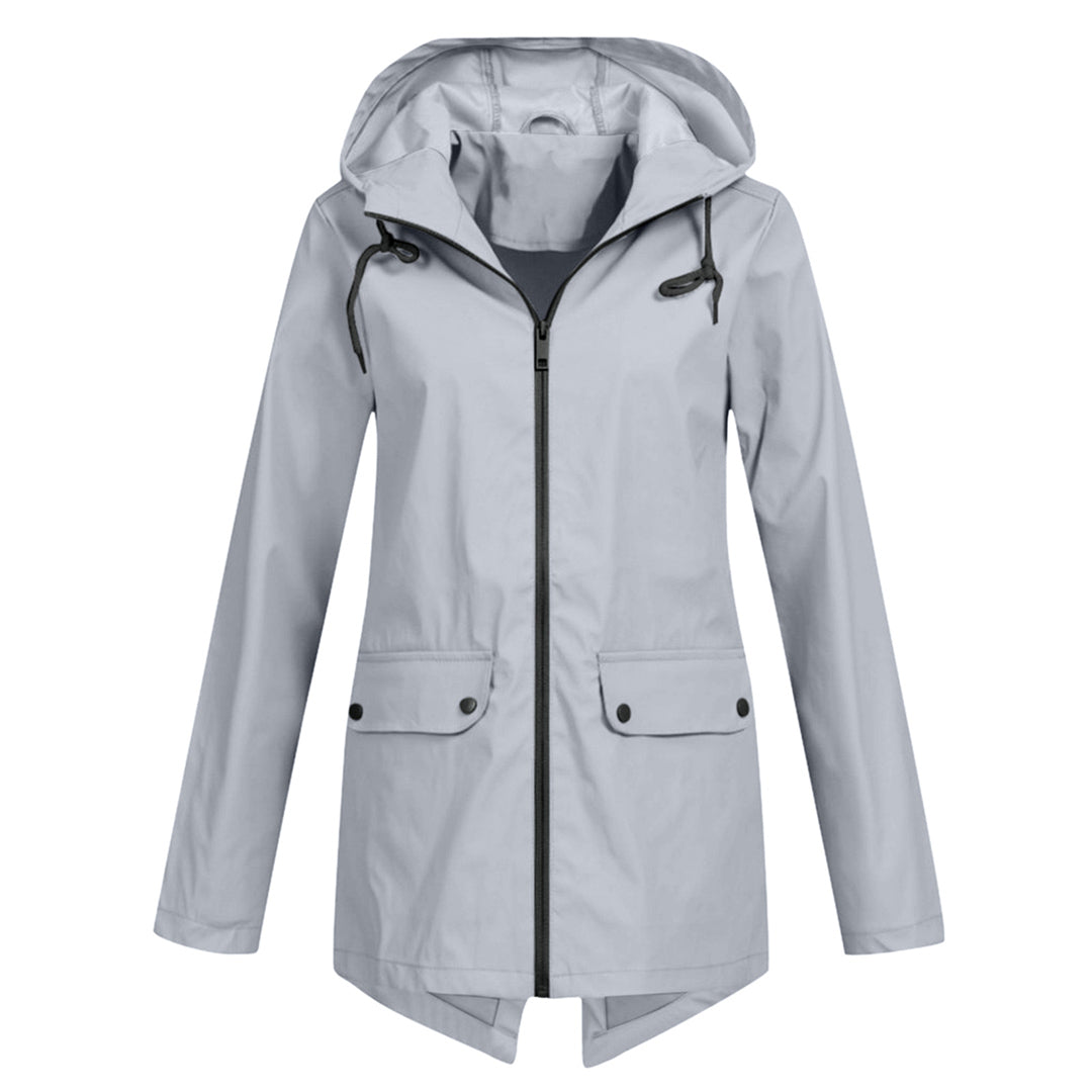 Street-wave Womens Hooded Elegant Long Raincoat Waterproof Chic Comfort Fit For Rainy Day Professionals