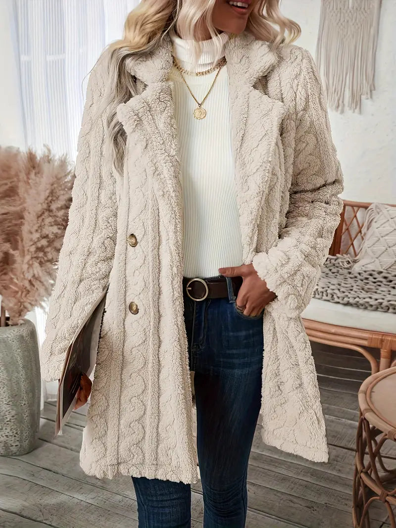 Streetwave Long Knit Coat With Lapel For Women Cozy Winter Layer Button Front Versatile Wardrobe Essential