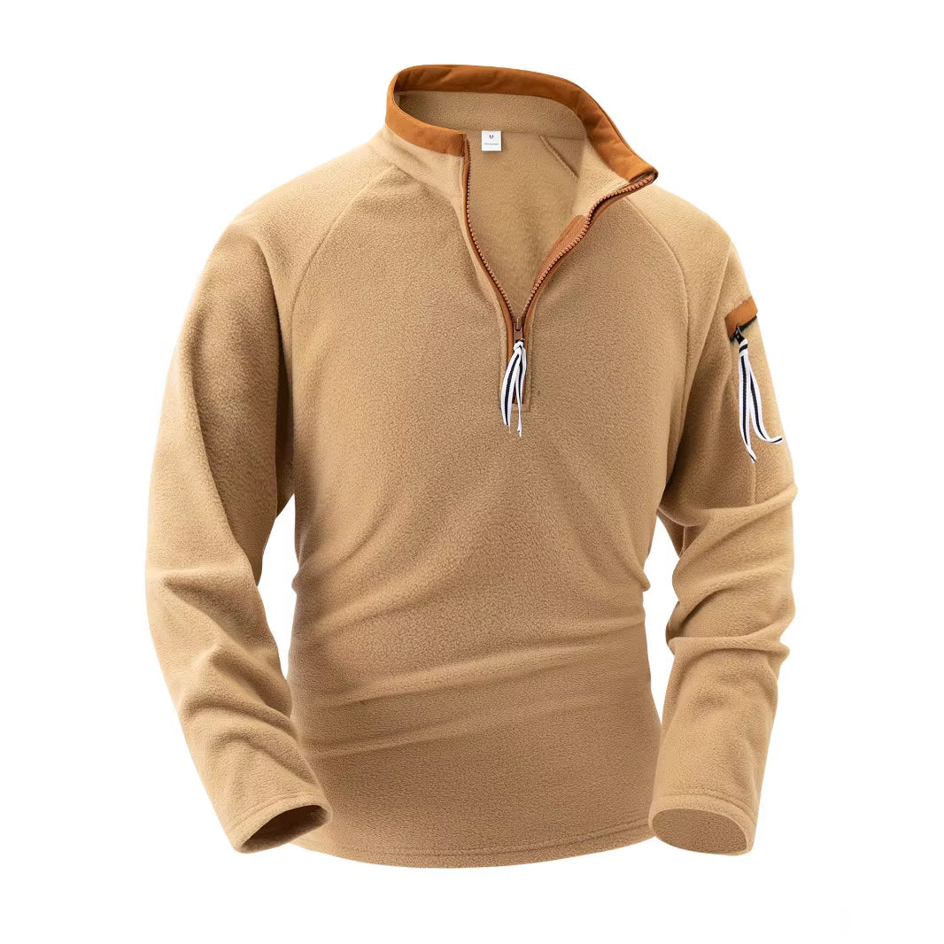 Street-wave Mens Fleece Pullover With Stand Collar And Zipper Warmth And Style For Men