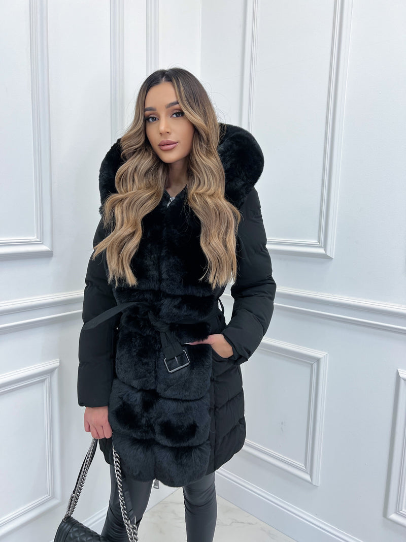 Streetwave Women Fur Trim Belted Hoodie Jacket Premium Soft Cozy Warmth Stylish Outerwear