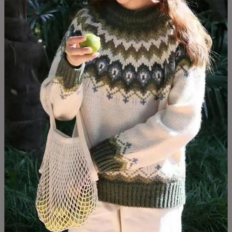 Street-Wave Fair Isle Crewneck Jumper For Women Cozy