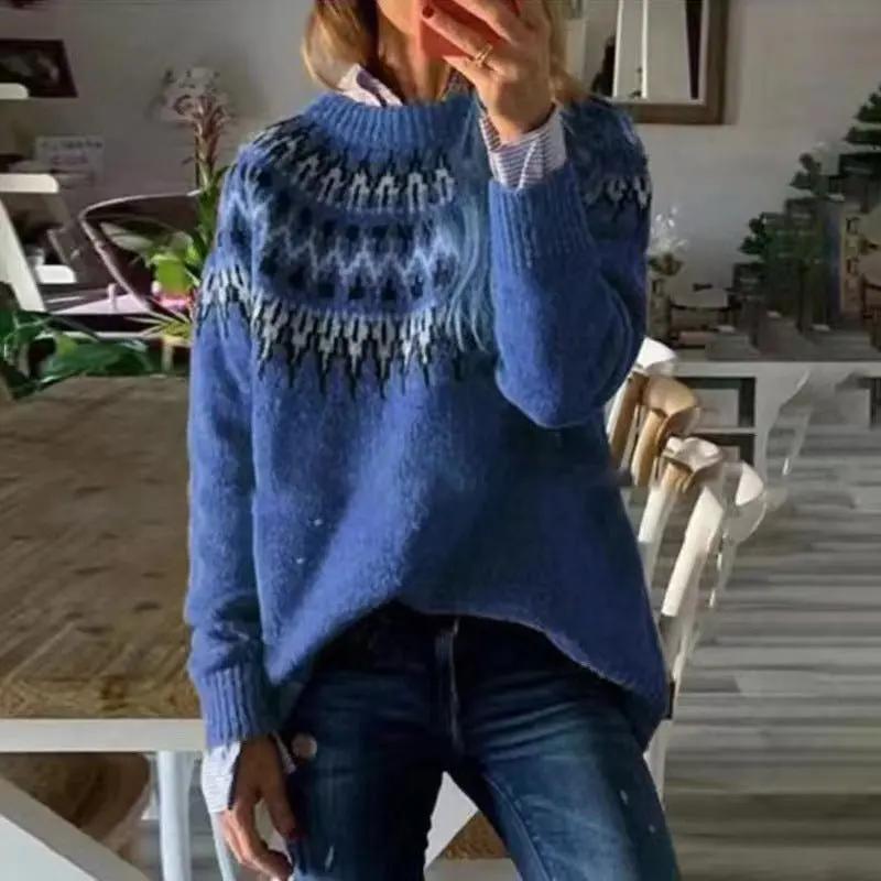 Street-Wave Fair Isle Crewneck Jumper For Women Cozy