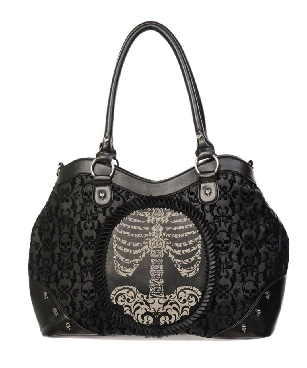 Sac fourre-tout tendance en similicuir noir à rivets et jacquard - Street-Wave