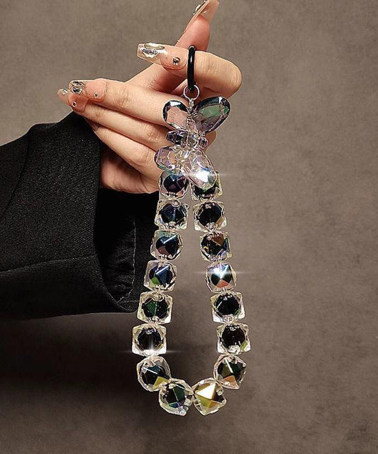 Chaîne de téléphone à perles en métal noir et cristal tendance - Street-Wave