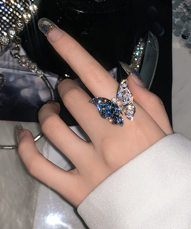 Bagues papillon en alliage bleu tendance avec zircon - Street-Wave