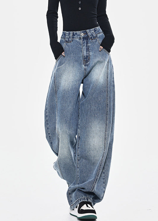 Pantalon en jean taille haute à poches bleues tendance pour le printemps - Street-Wave