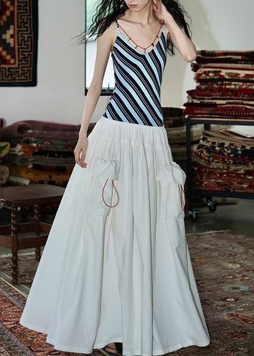 Robe deux pièces en coton patchwork à rayures bleues tendance pour l'été - Street-Wave