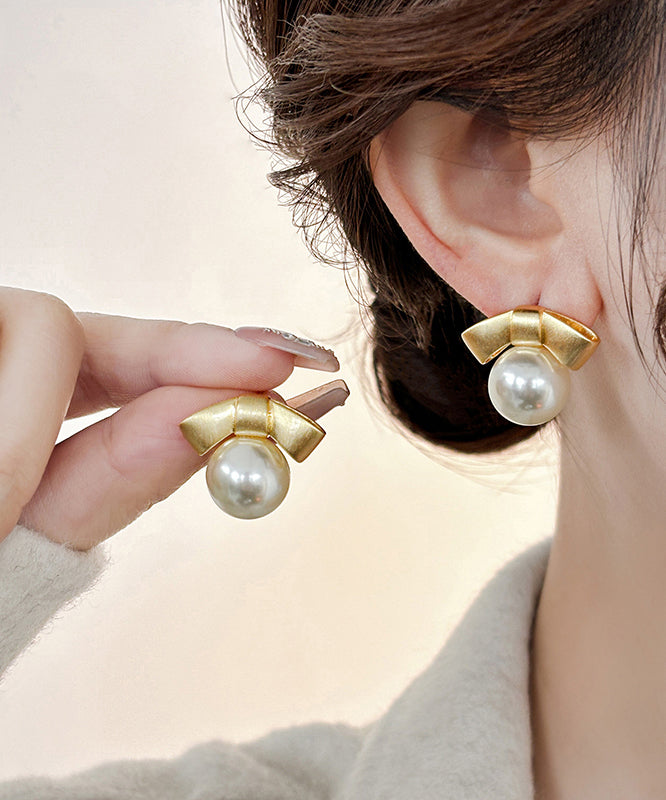 Boucles d'oreilles à tige en alliage d'or avec perles et nœud - Street-Wave
