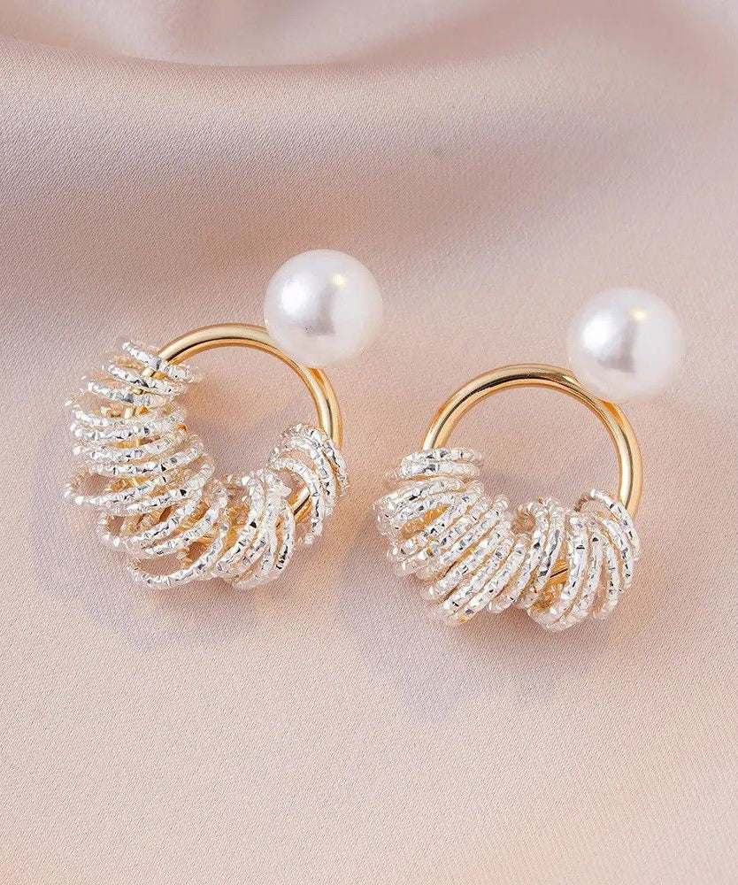 Boucles d'oreilles créoles tendance en alliage de cuivre doré et perles - Street-Wave