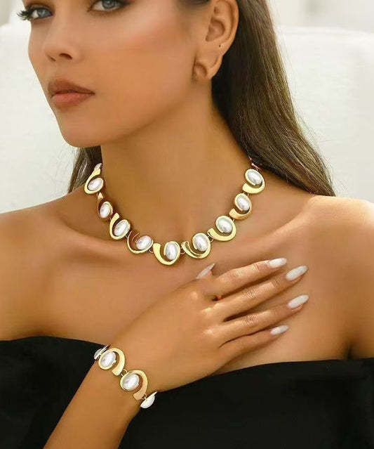 Ensemble deux pièces collier et bracelet chaîne en cuivre doré tendance - Street-Wave