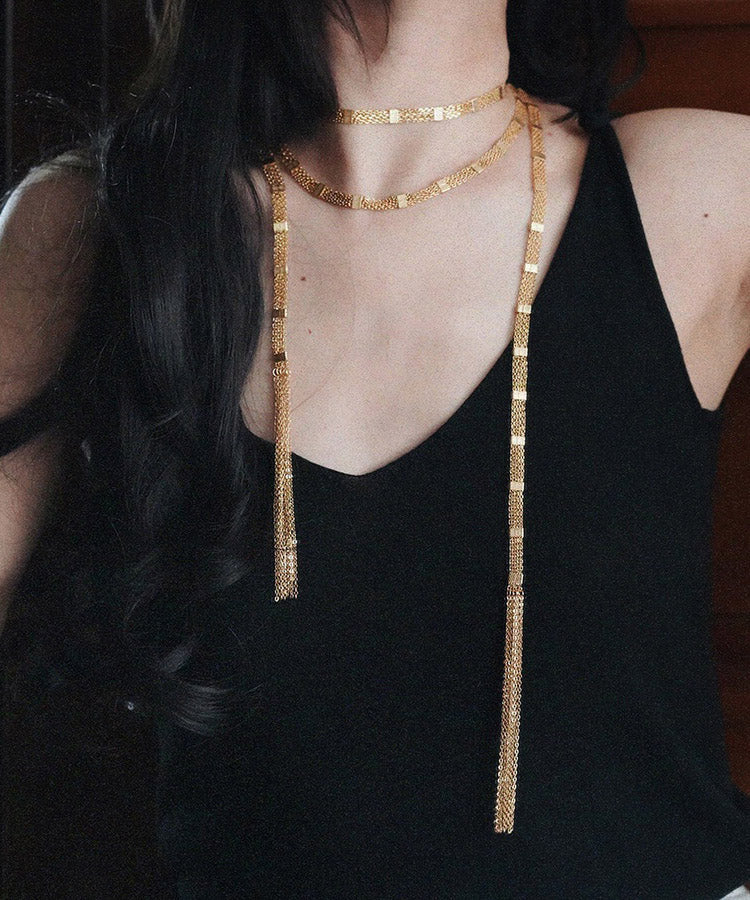 Collier pendentif à pompon multicouches en cuivre doré tendance - Street-Wave