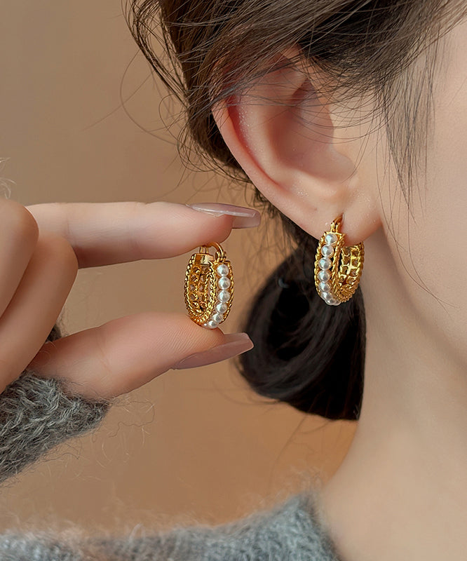 Boucles d'oreilles créoles en or, cuivre et perles, style tendance - Street-Wave