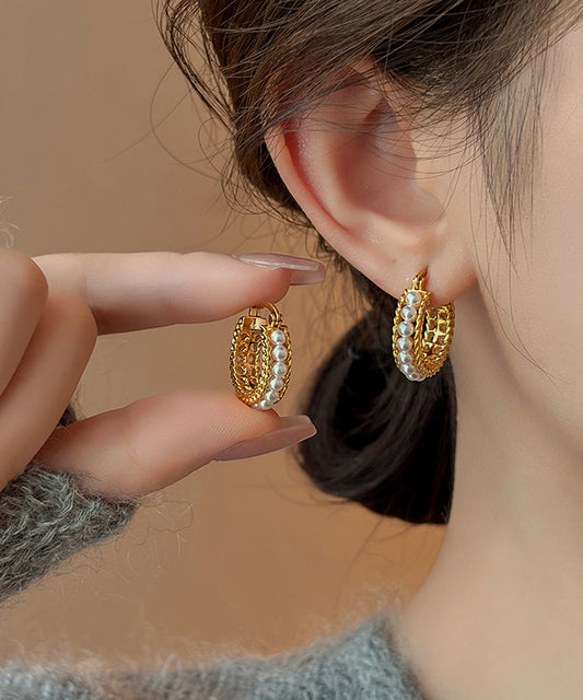 Boucles d'oreilles créoles en or, cuivre et perles, style tendance - Street-Wave