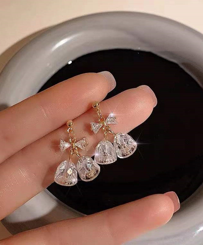 Boucles d'oreilles pendantes en zircon doré et cuivré, style tendance, avec nœud et clochette. - Street-Wave