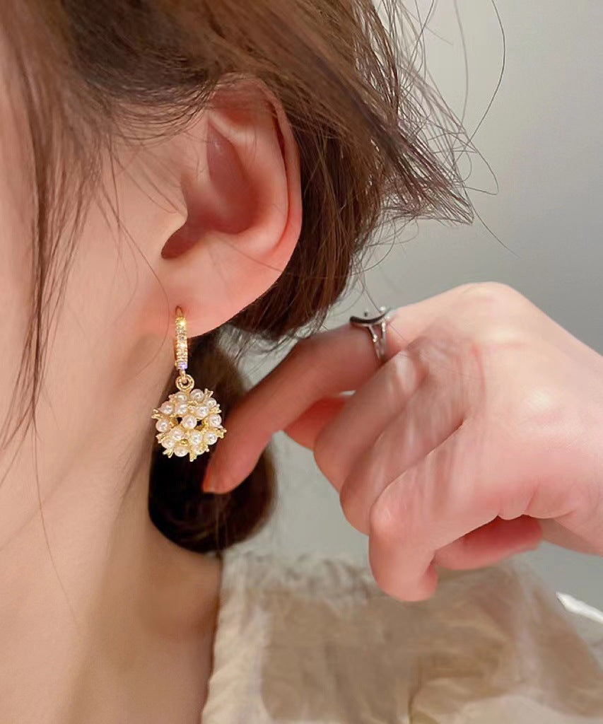 Boucles d'oreilles pendantes tendance en or, cuivre et zircons sphériques - Street-Wave