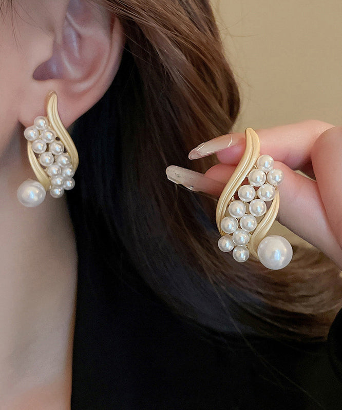 Boucles d'oreilles créoles tendance en alliage d'or et d'argent sterling avec perles - Street-Wave