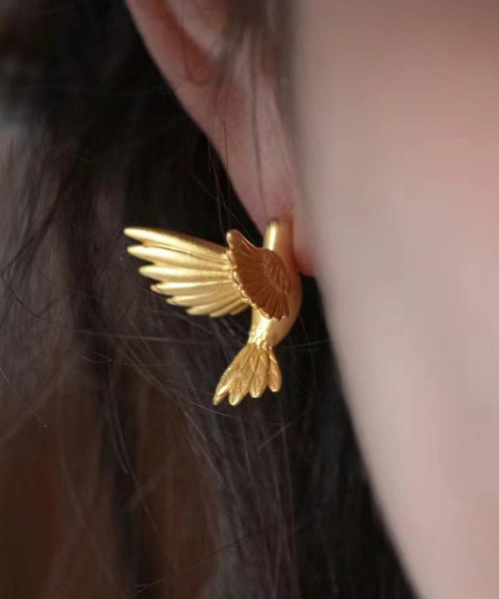 Boucles d'oreilles à tige en argent sterling doré et or avec motif oiseau volant - Street-Wave