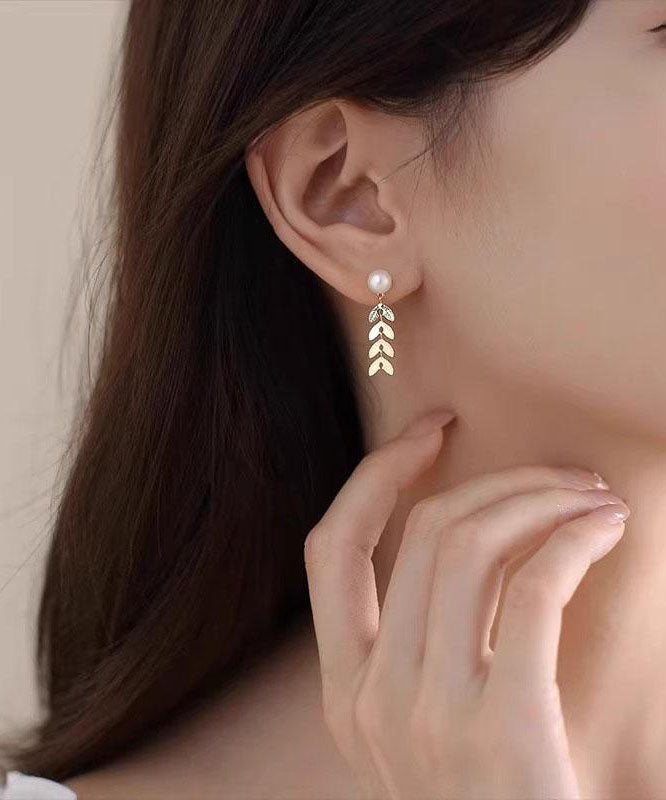 Boucles d'oreilles à tige en argent sterling doré et perles en forme d'oreille de blé - Street-Wave