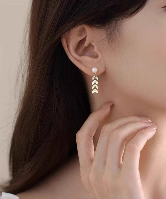Boucles d'oreilles à tige en argent sterling doré et perles en forme d'oreille de blé - Street-Wave