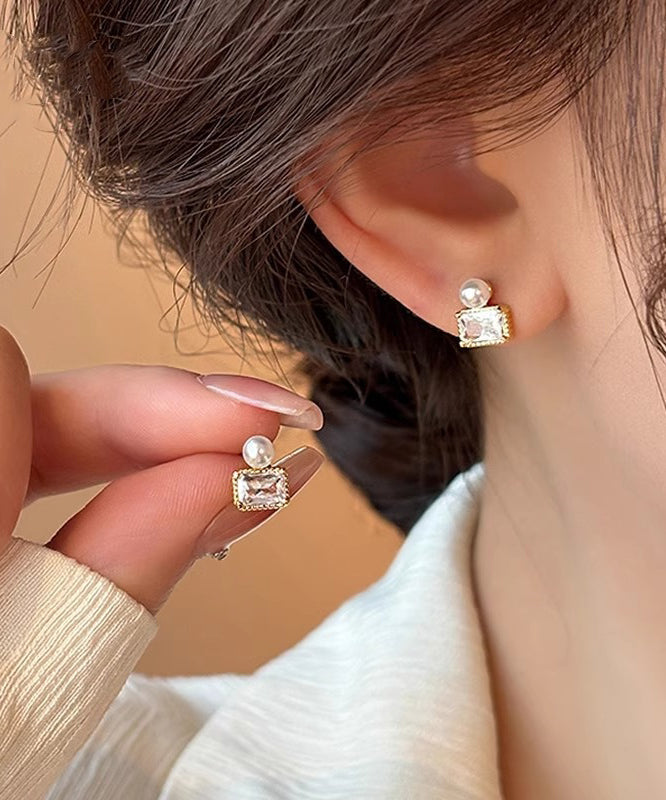 Boucles d'oreilles à tige en argent sterling doré et perles - Street-Wave