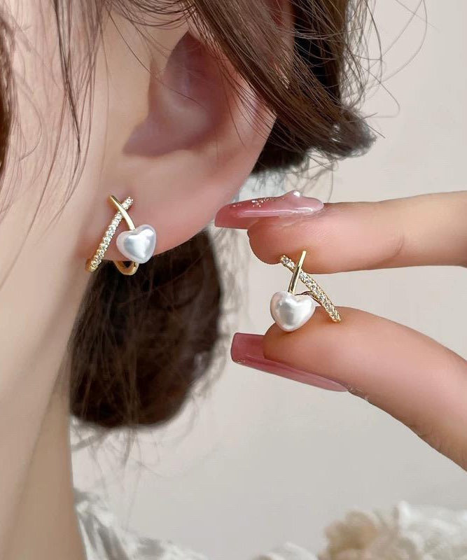 Boucles d'oreilles à tige tendance en argent sterling et or avec perles de zircone - Street-Wave