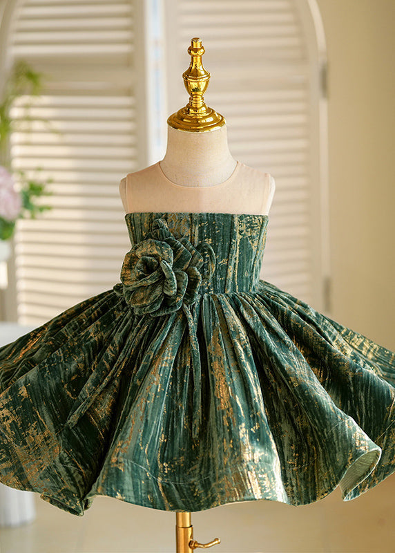 Robe longue d'été en velours de soie à fleurs vertes pour enfants - Street-Wave