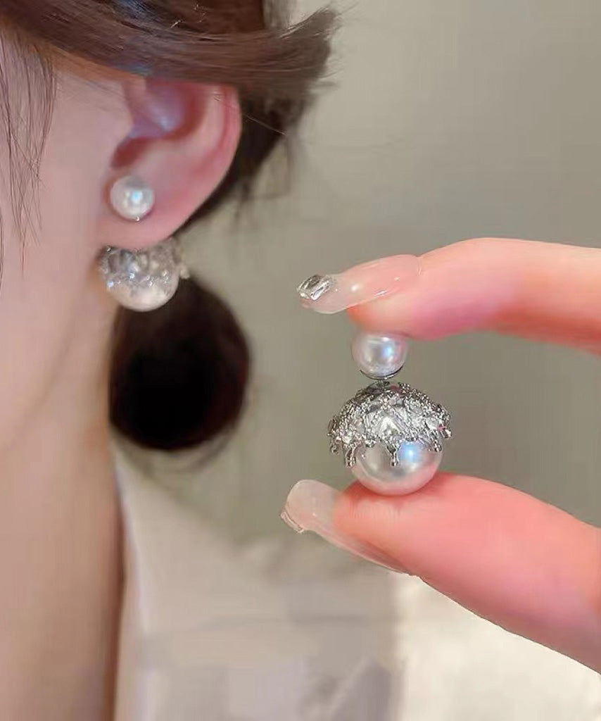 Boucles d'oreilles à tige tendance en alliage de cuivre gris et perles de zircon - Street-Wave