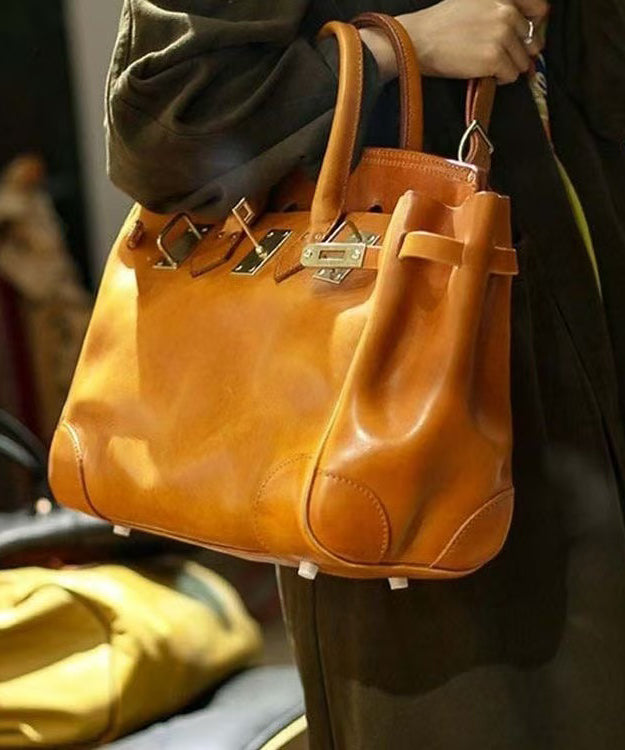 Sac à main fourre-tout tendance en cuir orange solide et durable pour femme - Street-Wave