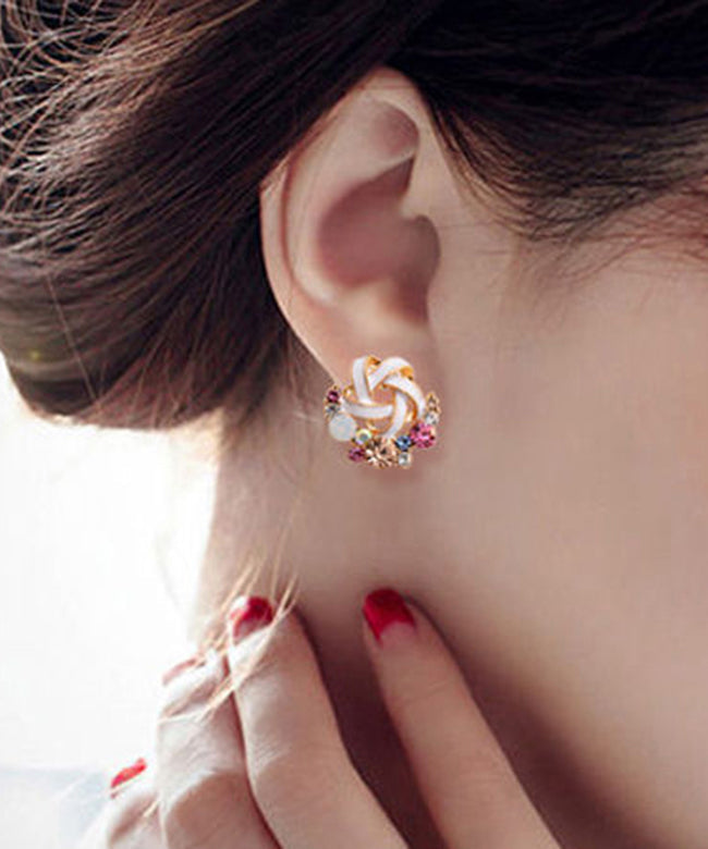 Boucles d'oreilles à tige florales en alliage de zircon arc-en-ciel tendance - Street-Wave