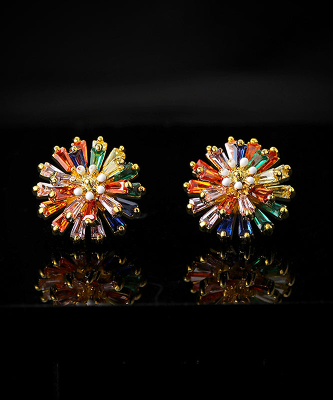 Boucles d'oreilles à tige tendance en forme de marguerite avec cristaux surdorés en cuivre arc-en-ciel - Street-Wave