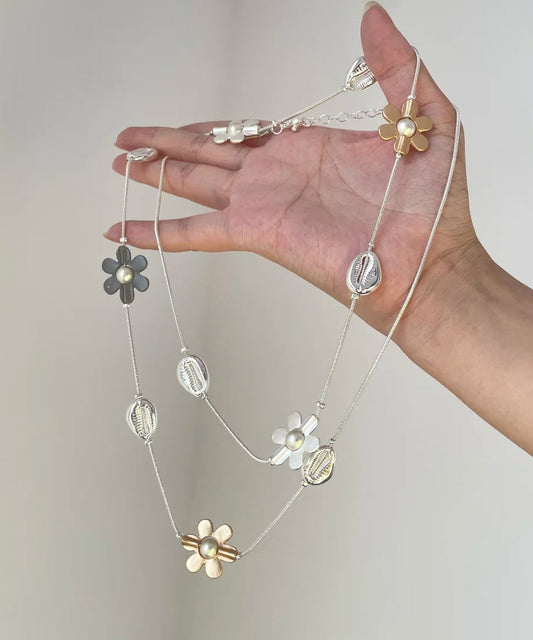 Collier de perles florales graduées en alliage métallique arc-en-ciel à la mode avec zircon - Street-Wave