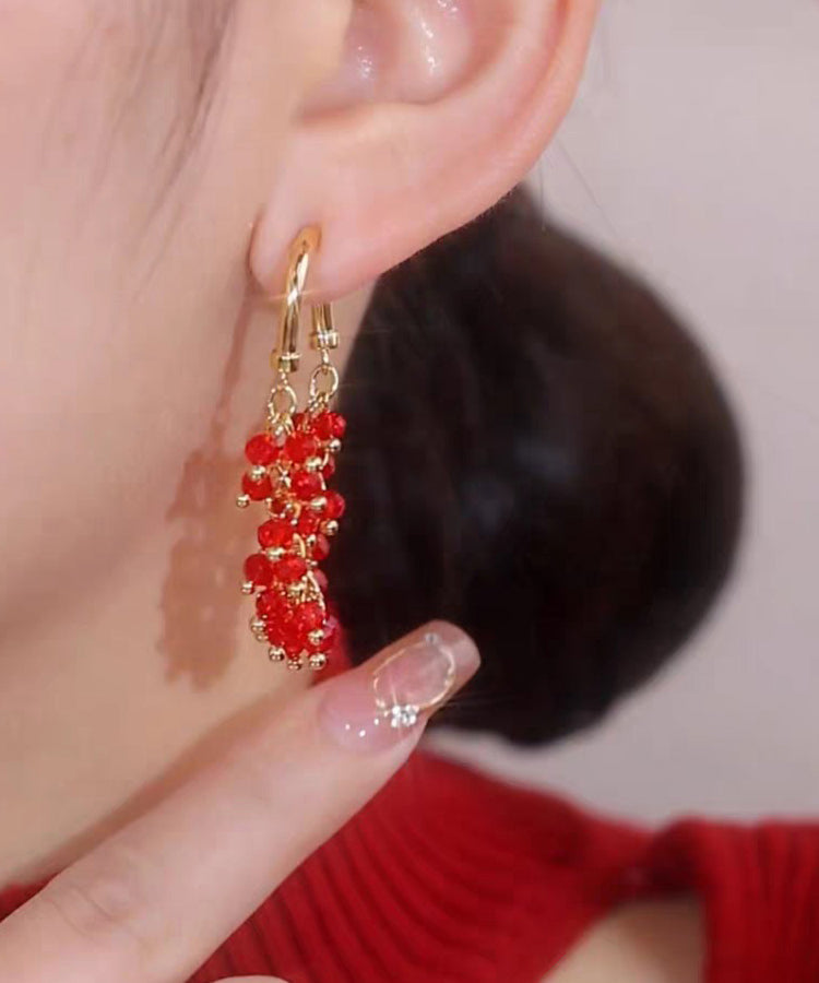Boucles d'oreilles créoles tendance en alliage de cuivre rouge avec perles - Street-Wave