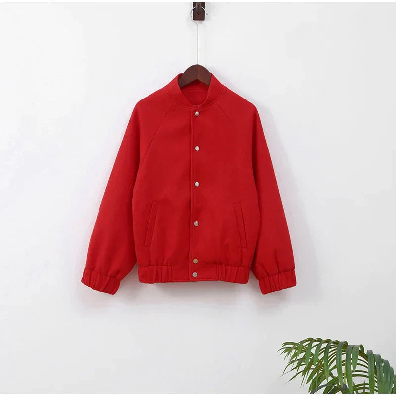 Avelena Stand Collar Bomber Jacket For Women Warm Relaxed Fit Streetwear By Street Wave