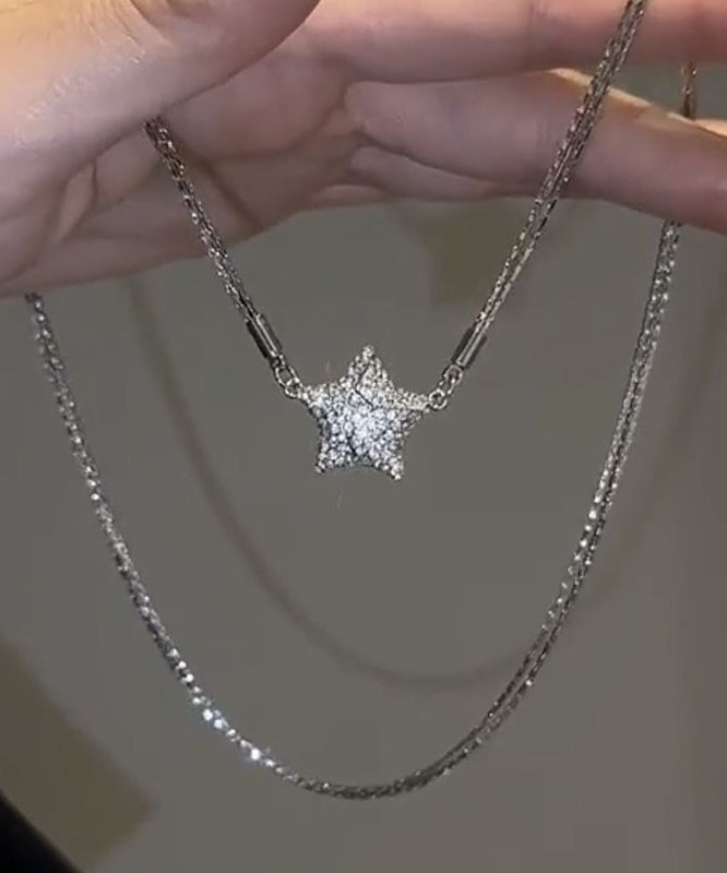 Collier pendentif étoile à cinq branches en argent sterling et zircon, en soie tendance - Street-Wave